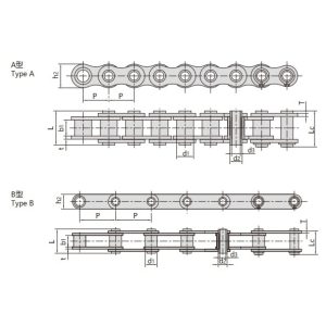 holle pin ketting van roestvrij staal